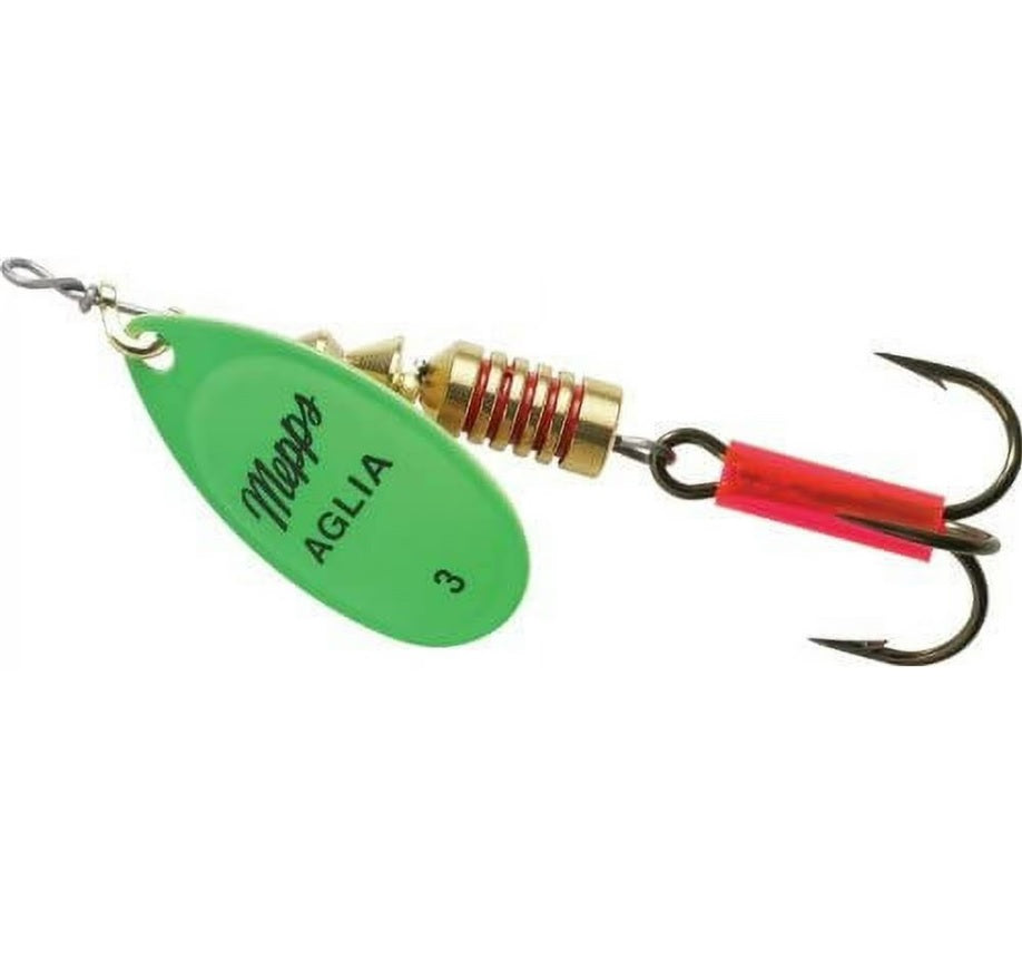 Mepps Aglia Plain Treble Fishing Lure Hot Green 1/4 Oz - B3 HGR