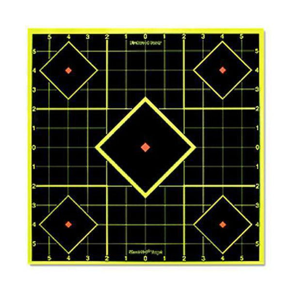 Birchwood Casey Shoot N C 12" Sight-In Self-Adhesive Target Reactive Paper Target Indoor/Outdoor Black Neon Grid 5 Pack