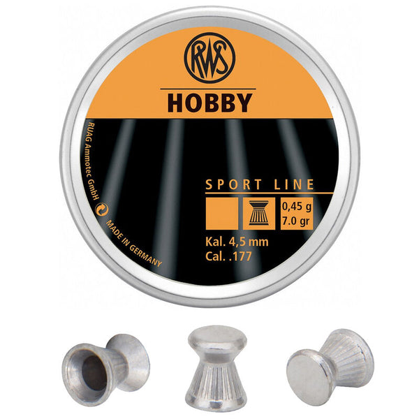 Rws Hobby Sport Line Air Gun Pellets .177 Caliber 7.0 Grain Flat Nose Lead Pellet 300 Round Tin