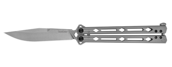 Kershaw 5150 Lucha Butterfly Knife - 4.6" Stonewash Finish 14C28N Sandvik Blade -Stainless Steel Handle