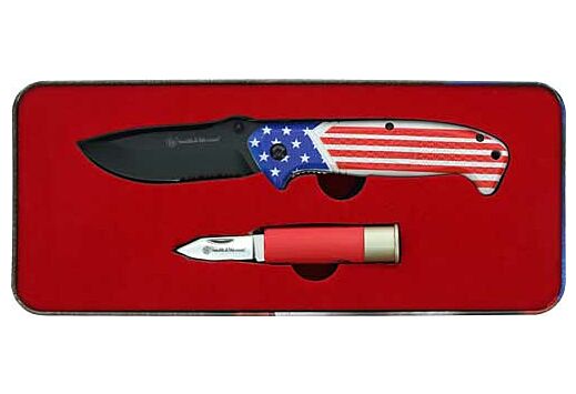 Smith & Wesson Heroes Gift Set 3.25" Drop Point Blade Partially Serrated Folding Knife