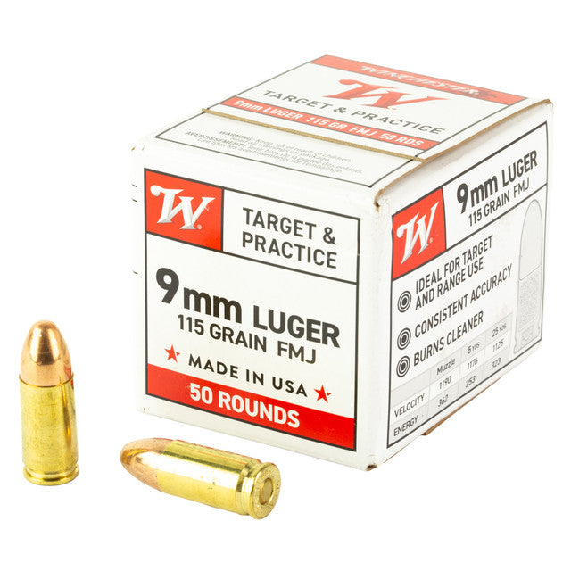 Winchester 9mm Luger USA 115gr FMJ Ammo
