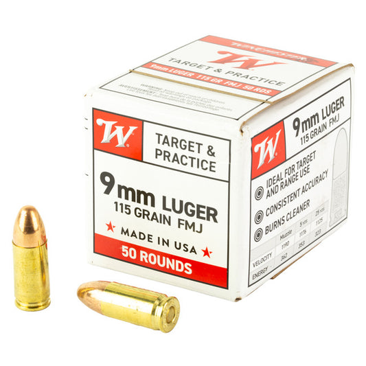 Winchester 9mm Luger USA 115gr FMJ Ammo