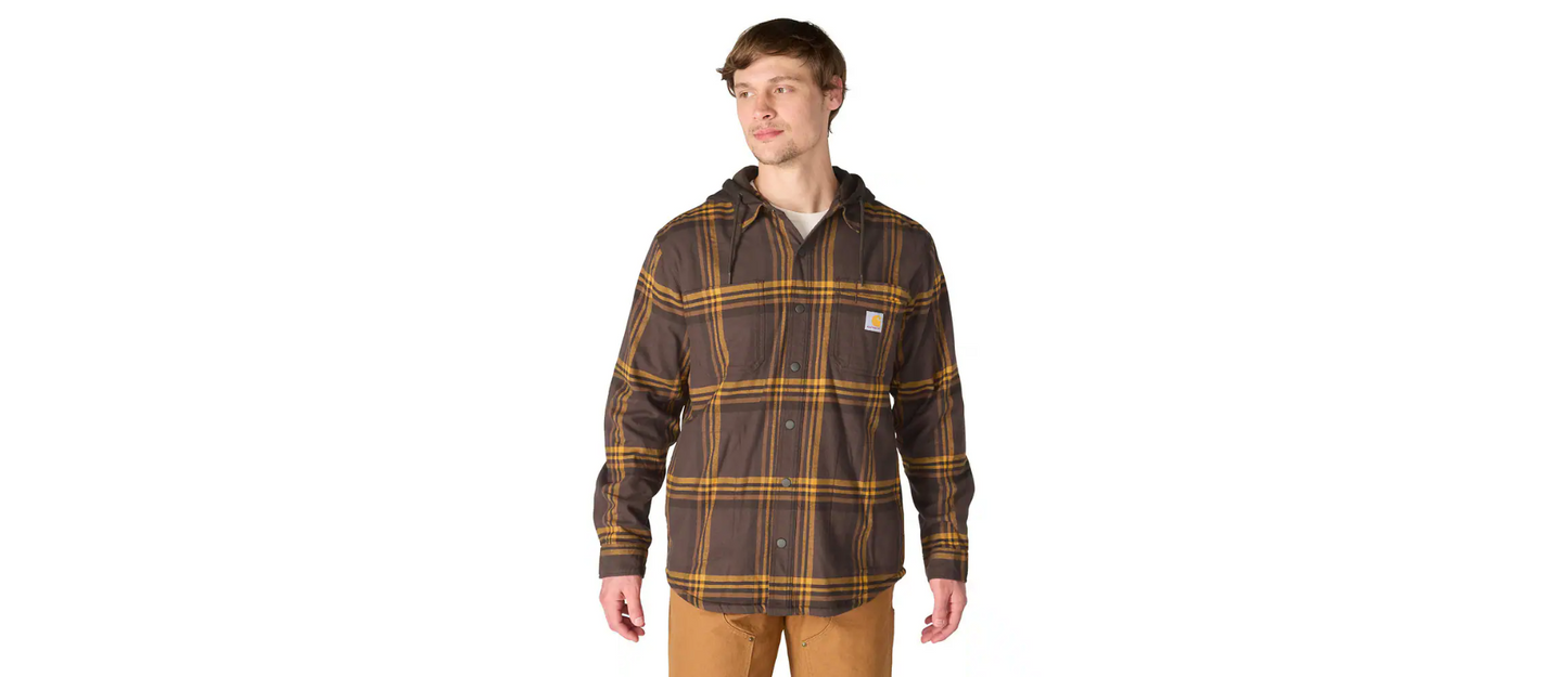 Carhartt Men's Rugged Flex Relaxed Fit Flannel Fleece Lined Hooded Shirt Jacket
