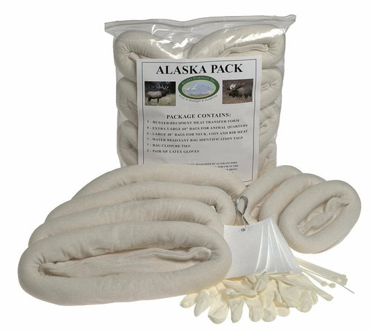 Alaska Game Bags Moose Elk 7-Bag Set White with Tags Ties and Gloves
